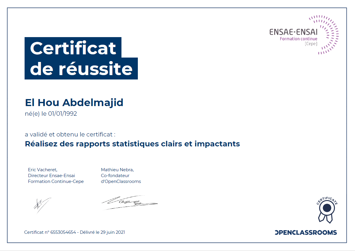 Certification rapports statistiques