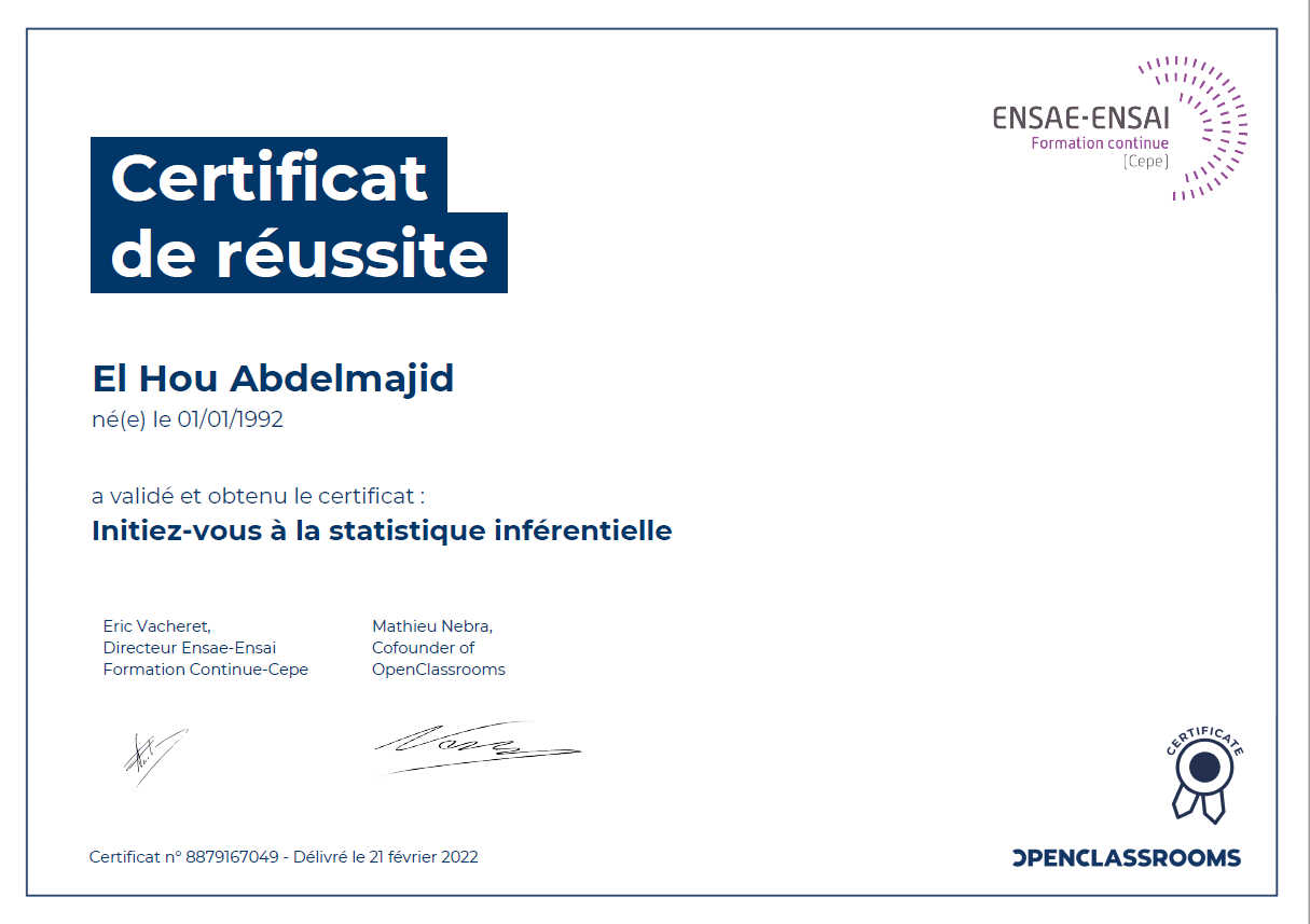 Certification statistiques inférentielles